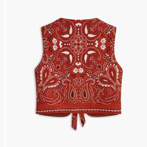 Commense Paisley Printed Tie Front Vest NWT XS - Picture 2 of 4